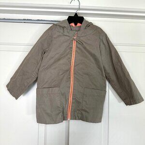 COS Kids Taupe & Coral Contrast Lining Hooded Coat Jacket Size 98-104